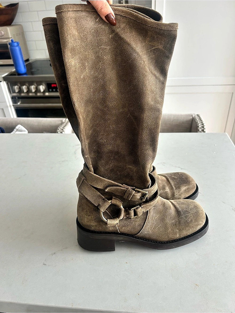 Tall Buckle Boots in Olive